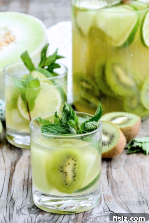 Light Honeydew and Kiwi White Sangria with fresh fruit
