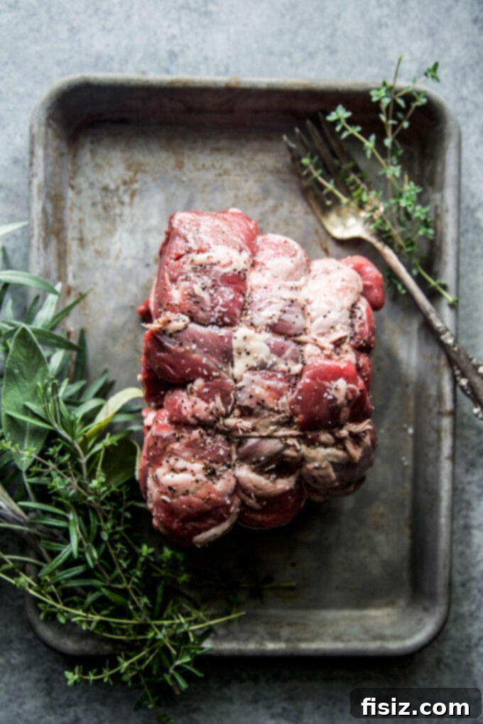 Oven-Roasted Boneless American Lamb Leg with Cranberry-Mustard Glaze
Lamb Roast with Cranberry-Mustard: An American Classic 5 American Leg of Lamb on a Sheet Pan, Ready for the Oven