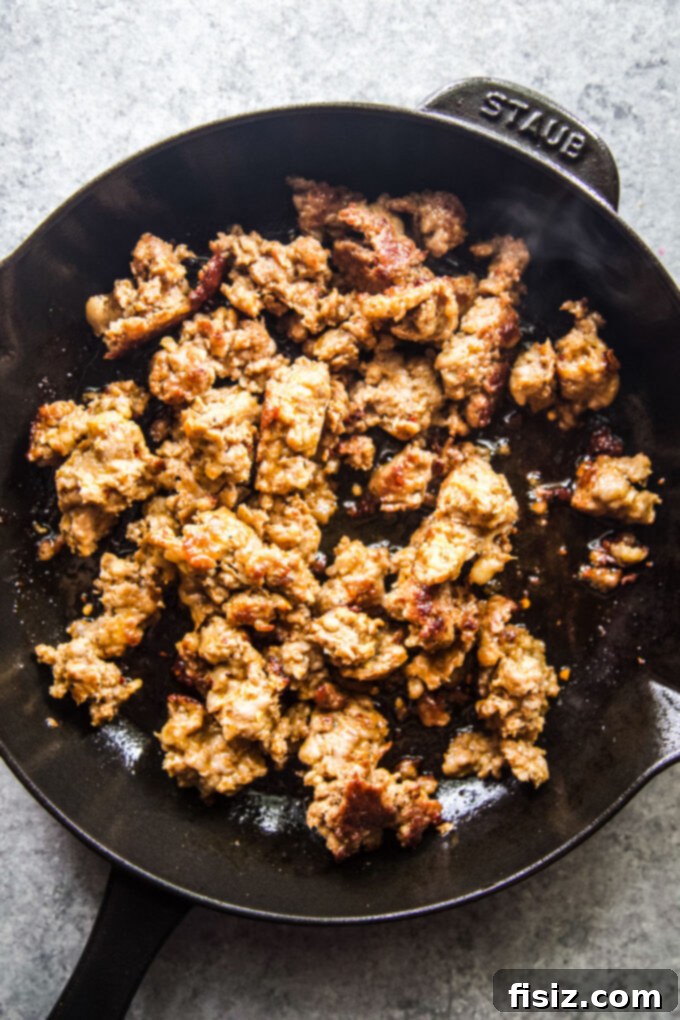 Spicy Sausage and Pepper Stuffing 4 Chorizo in a skillet