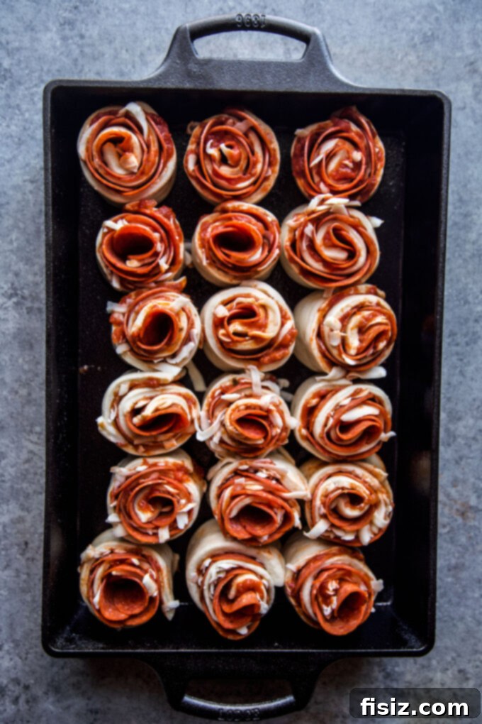 Pizza roses in a cast-iron skillet