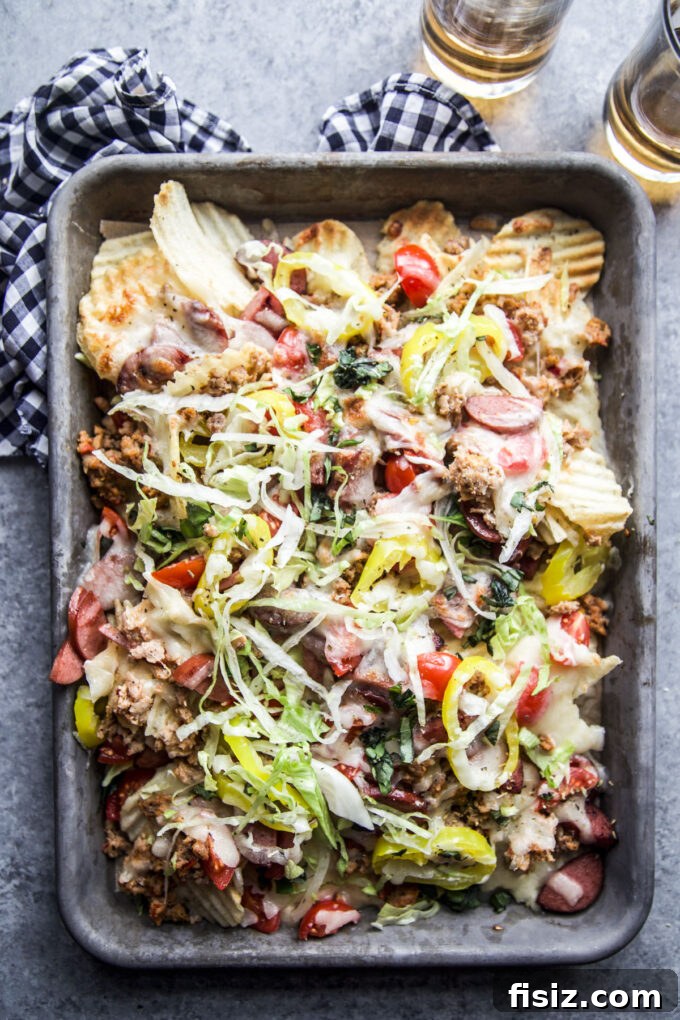 Loaded Italian Nacho Tray: Classic Antipasto Chips with Salami & Mozzarella 8 Loaded Italian chip tray